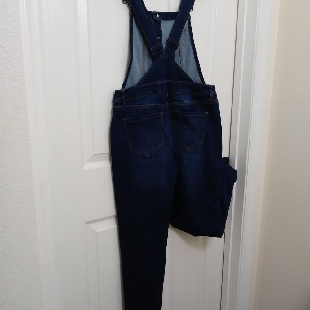 Wax Women's Juniors Ankle Length Skinny Leg Denim Overalls - Picture 2 of 14